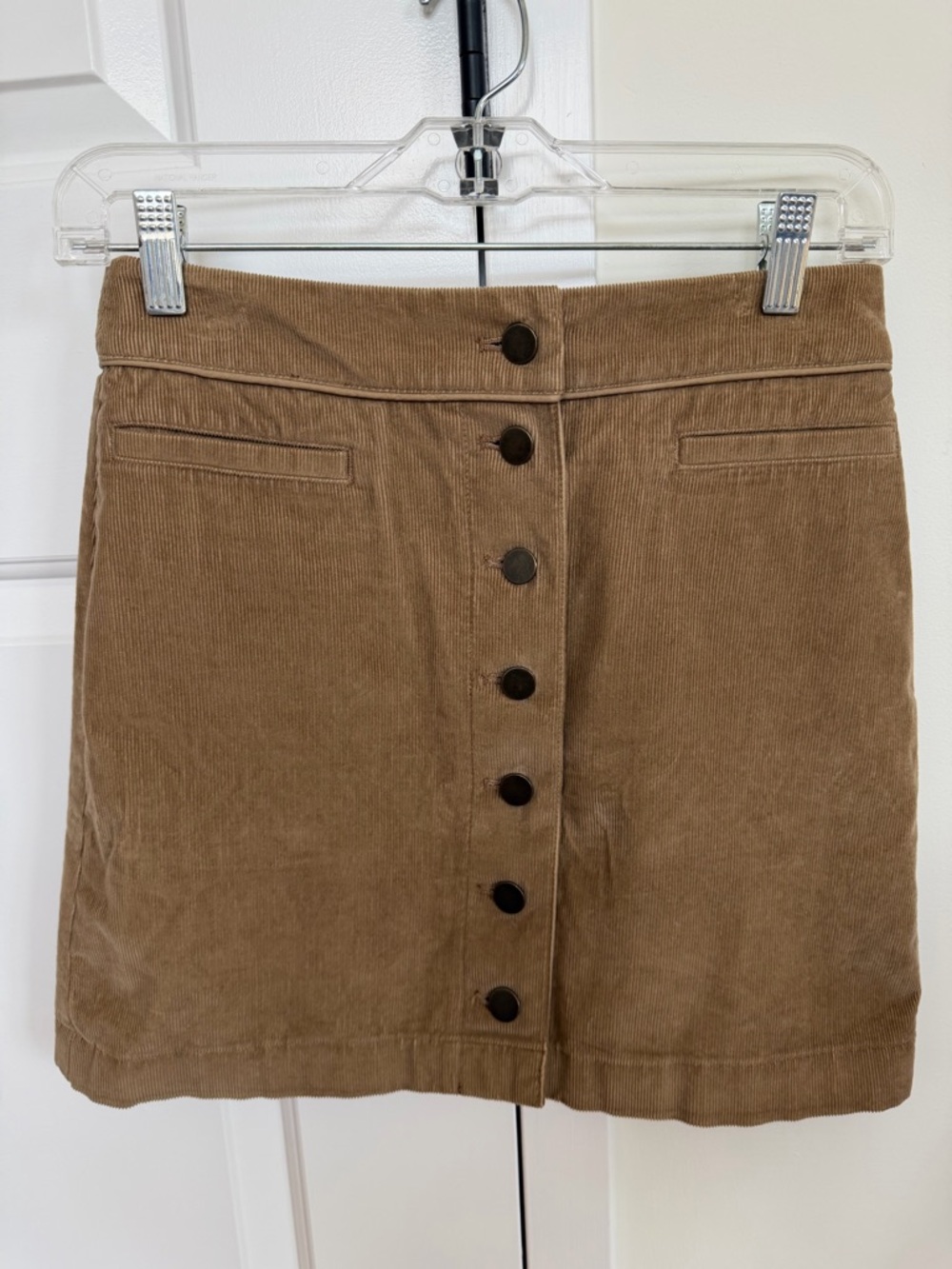 Wilfred Camel Corduroy Button-Front Mini Skirt